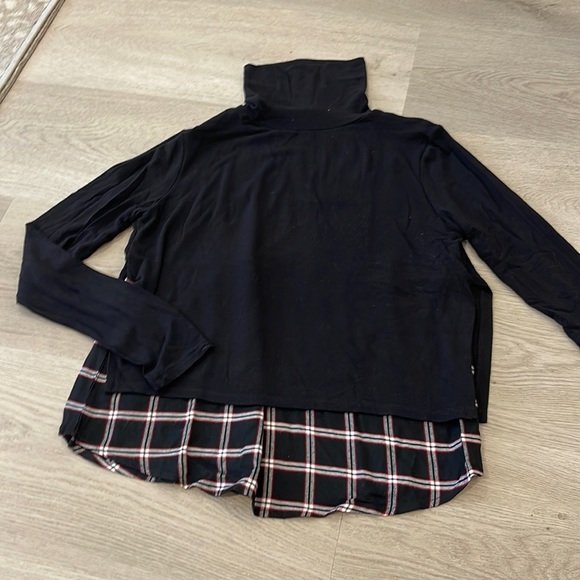 Generation Love Marta Plaid Double-layer Turtleneck Top In Black Plaid - Picture 2 of 5